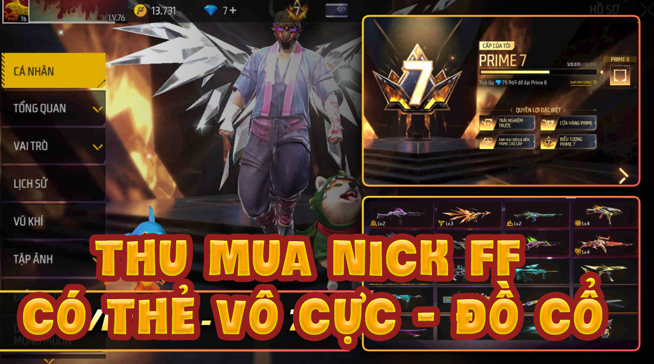 thu mua acc ff có thẻ vô cực, nhiều đồ chế tác, mặt nạ cỏ