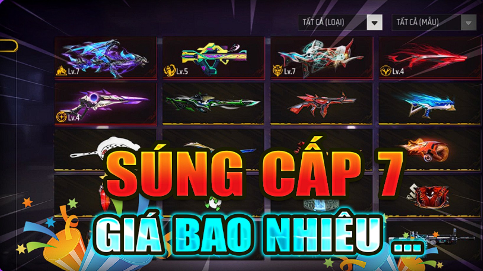 súng nâng cấp lv7, lv8 free fire có giá trị tầm bao nhiêu