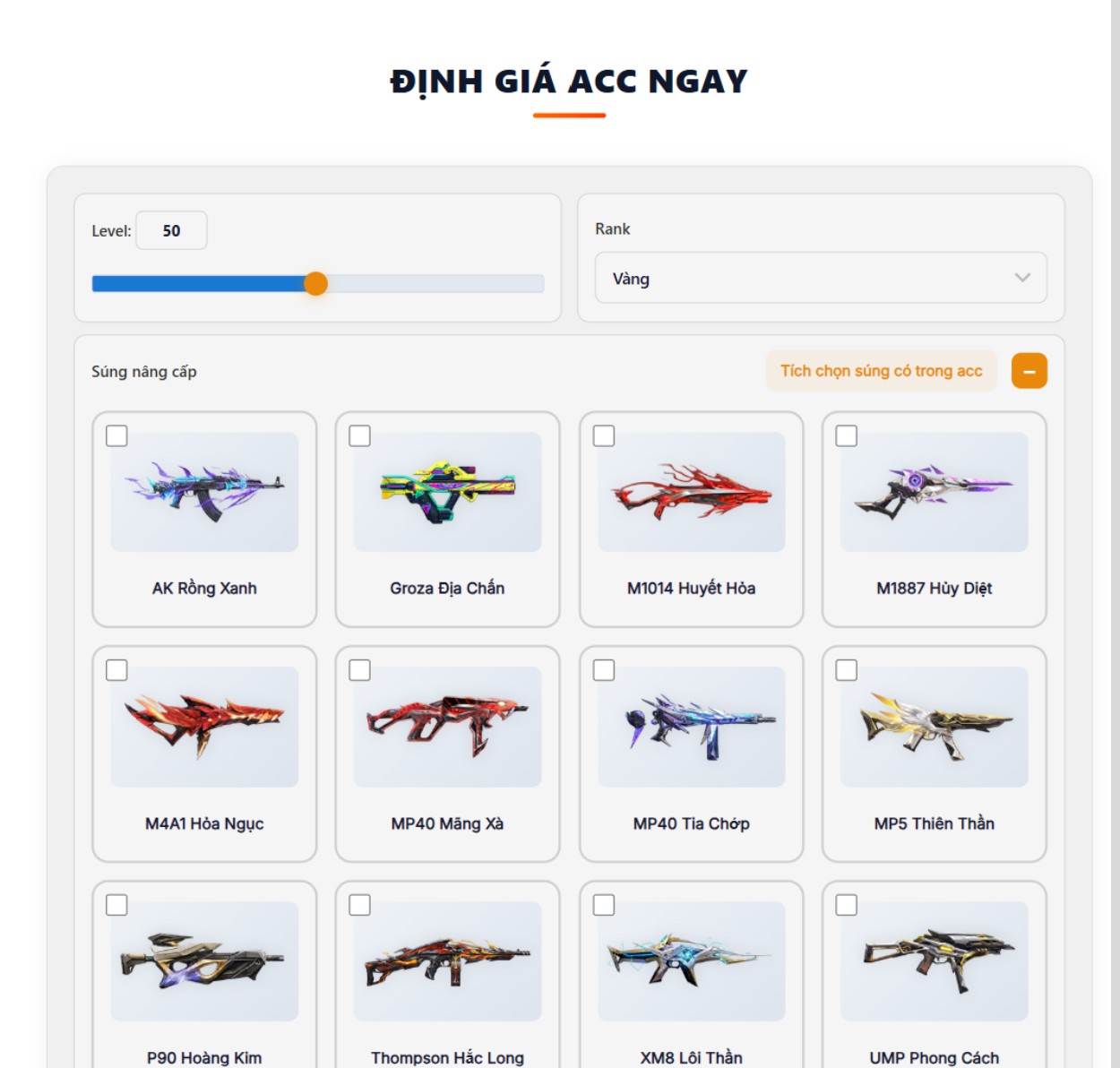 Định giá acc ff tự động, sát thị trường, an toàn 100% tại thumuaaccff.com